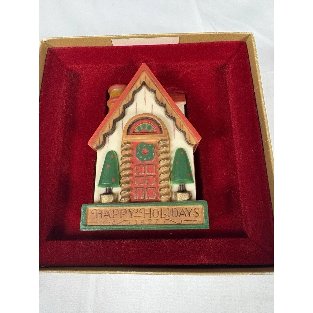 Hallmark Tree Trimmer Ornament Happy Holidays 1977 House Christmas Vintage